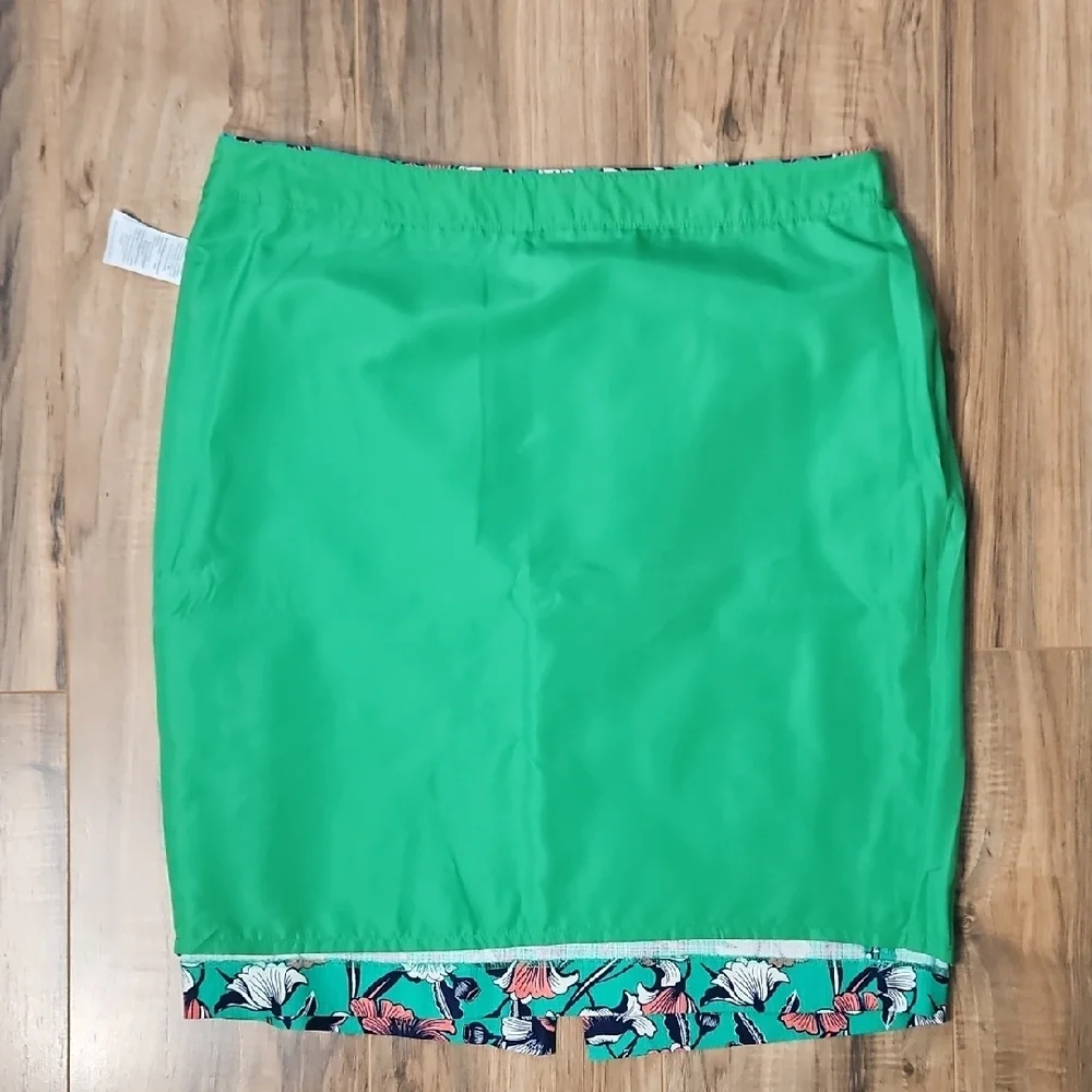 J. By J. Crew Women's Twill Floral Teal Pencil Skirt 12